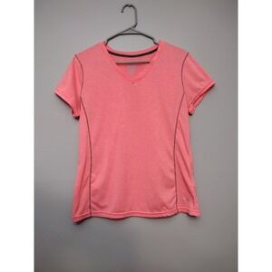 Ikonik Womens Athletic Shirt Size Large Pink Short Sleeve Lightweight V Neck